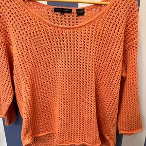 JEANNE PIERRE Orange Open-Knit Scoop/Off Shoulder Beach Sweater - S